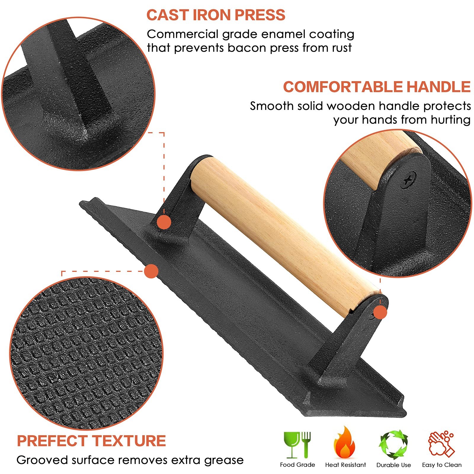 Bacon Hamburger Press For Griddle Flat Top Teppanyaki Pre Seasoned 8 X 4in Cast gallery