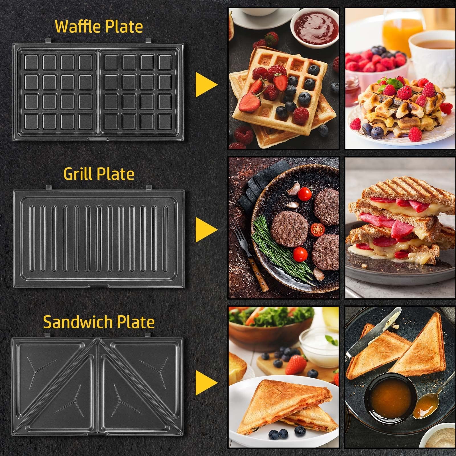 OSTBA 3-in-1 Sandwich Maker with Removable Plates, Panini Press, Waffle Maker... gallery
