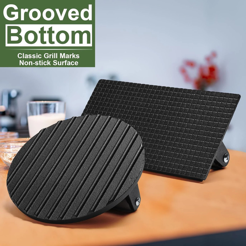 Mibote 7 " round 8.2" X 4.3" Rectangle Cast Iron Grill Press with Wooden Handle gallery