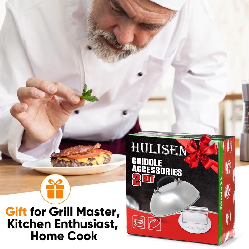 Cheese Melting Dome & Burger Press Set, 6.2" Grill Press with 9" Basting Cover, gallery