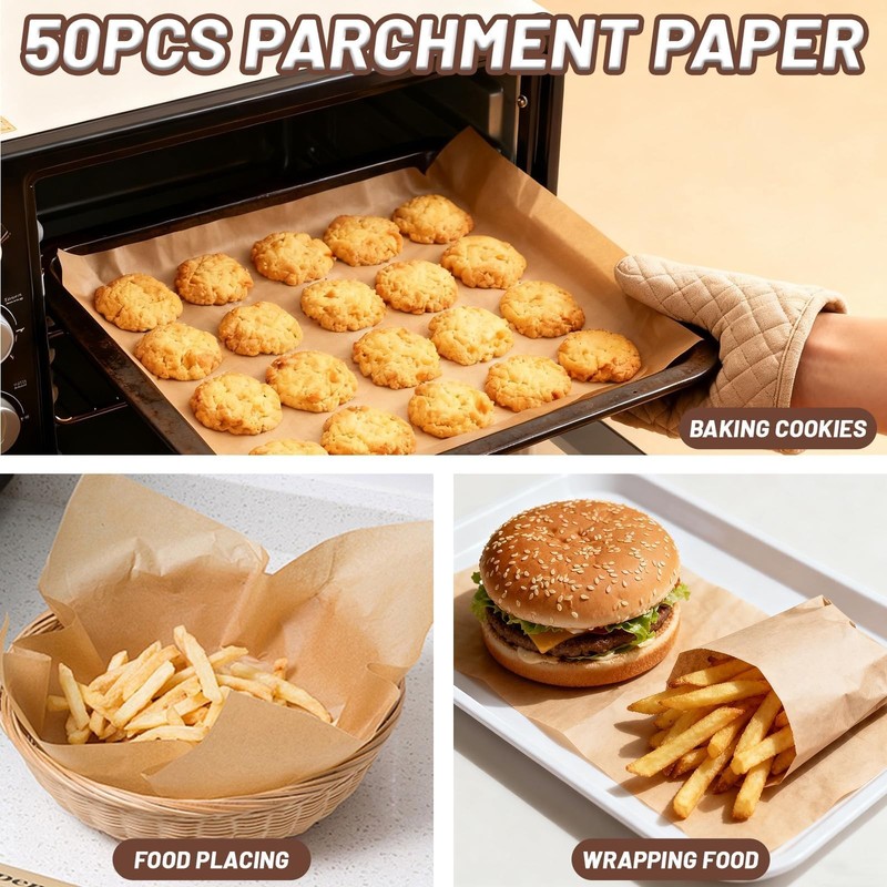 Precut Parchment Paper Sheets 13x9 Inch - Non-Stick & No-Leak Large, Brown gallery