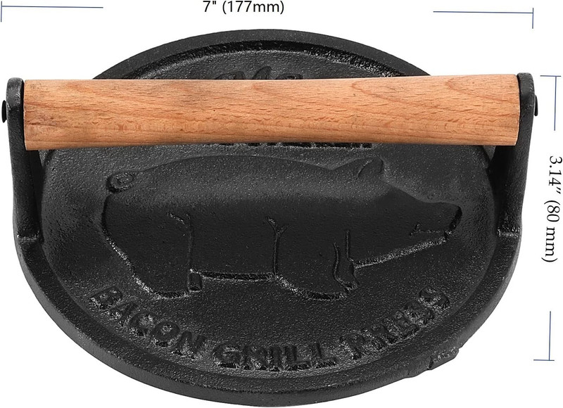 2 Pack 7 Inch Black Cast Iron Grill Press, Round Heavy Weight Bacon Press with W gallery