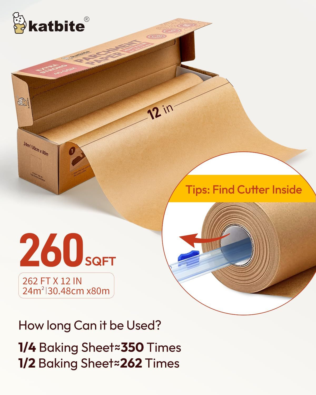 Unbleached Parchment Paper Roll for Baking 12in x 12 in x 262 ft, Brown gallery