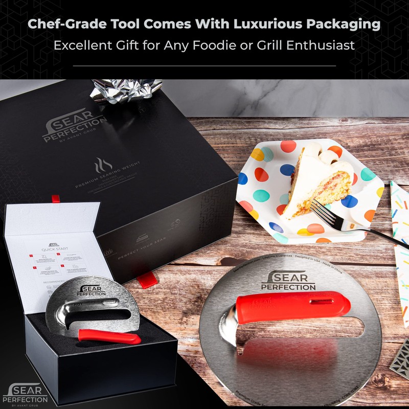 3x Sear Perfection Stackable Steak Weight (4.5lb Total). Chef-Grade Stainless gallery