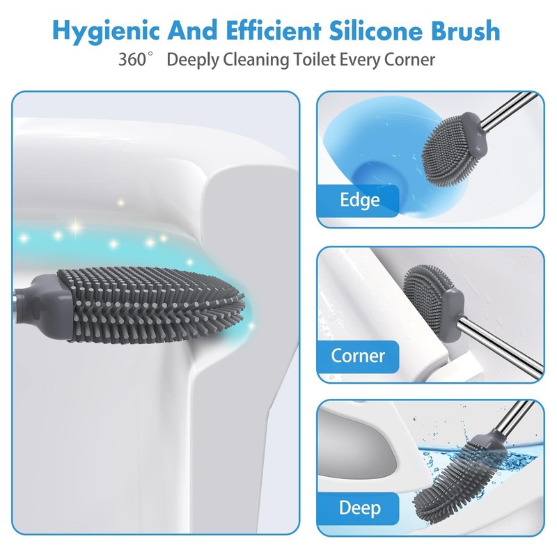 Toilet Brush, Silicone Toilet Brush and Holder Set, Flexible Toilet Bowl Brus... gallery