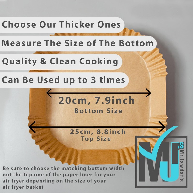 ((Extra Strong)) Air Fryer Disposable Paper Liner 100Pcs, 7.9", Square gallery