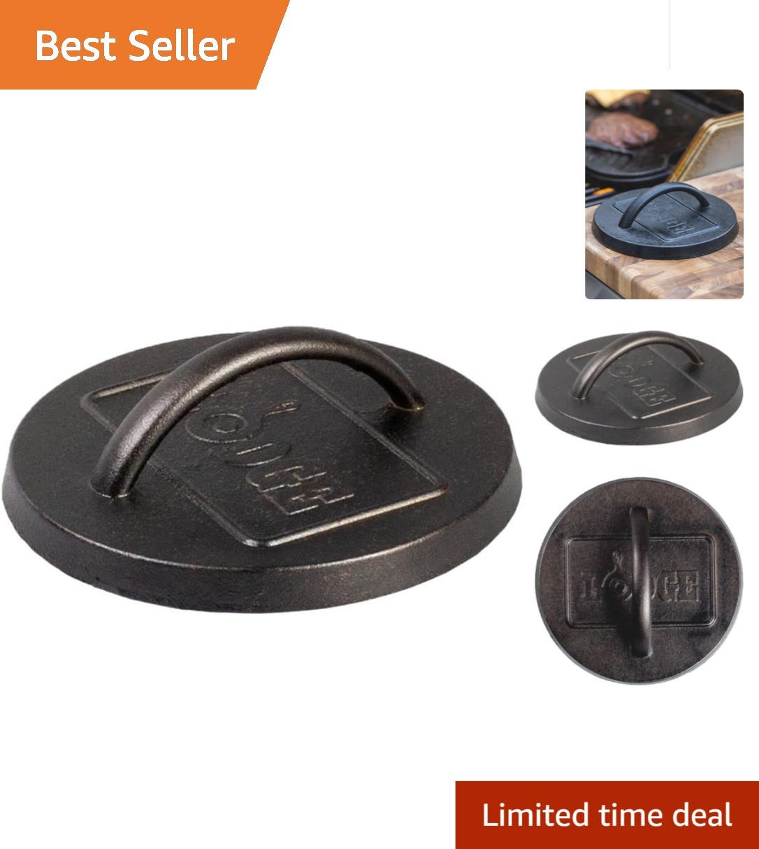 Heavy Duty 6.5" Cast Iron Burger Press - Perfect for Smash Burgers & Grilling, G gallery