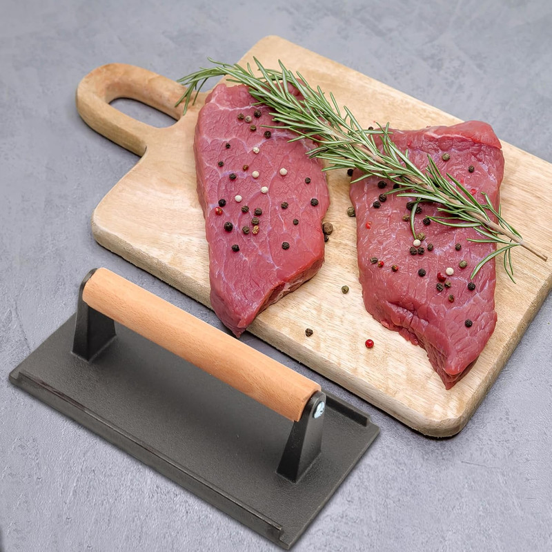 2 Pack Cast Iron Grill Press Set, 6.8" Round & 8" Rectangle Heavy Bacon Griddle gallery