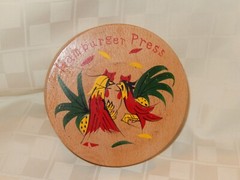Vintage Wood Roosters Hamburger Press