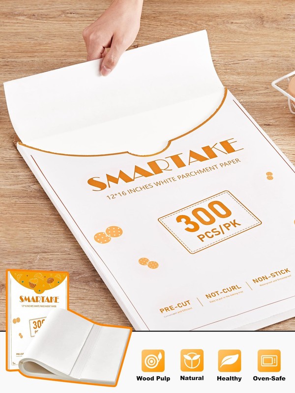 SMARTAKE 300 Pcs Parchment Paper Baking Sheets, 12" x 16"-300 Pcs, White gallery