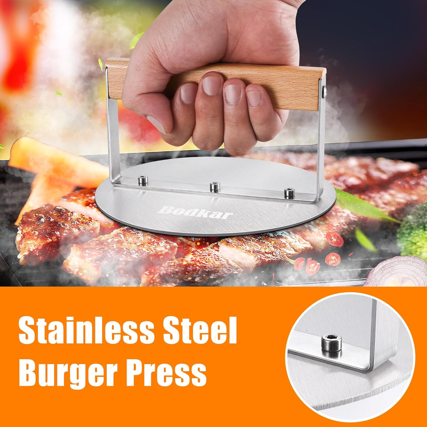 Stainless Steel Burger Press, 6 Inch round Burger Smasher round Hamburger Press gallery