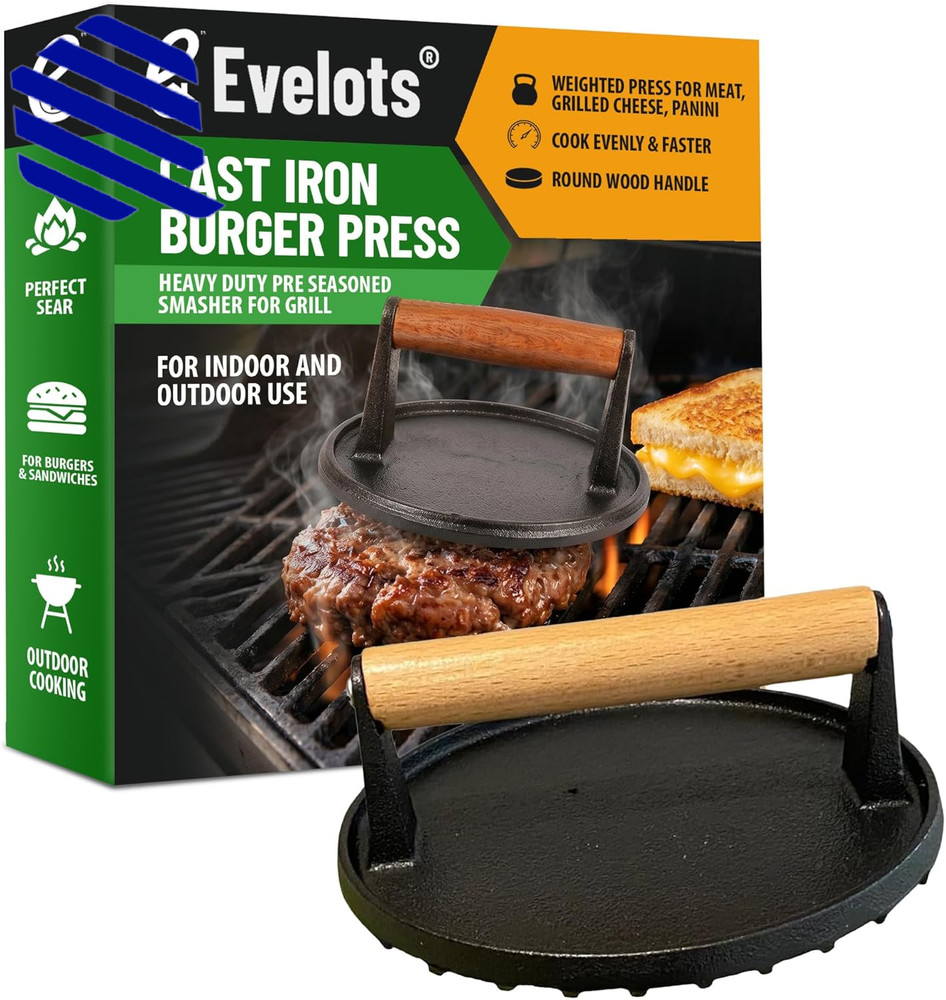 Griddle Press Cast Iron Round Smash Grill Press Burger Smasher