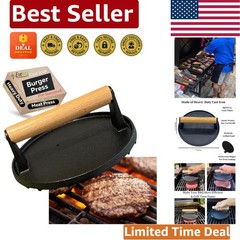 Pre-Seasoned Cast Iron Burger Smasher – Multi-Use Grill Press with Wood Handle