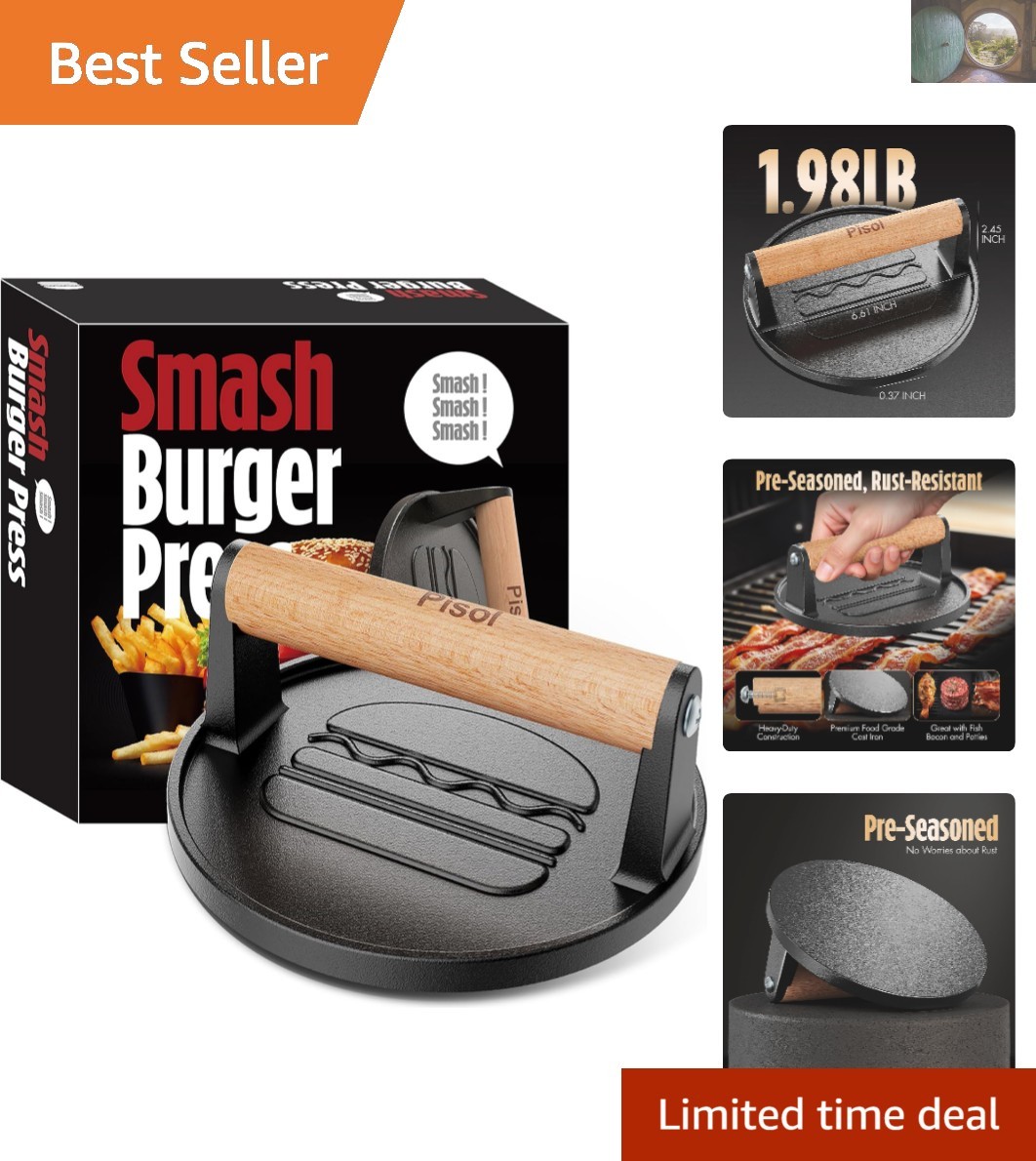 Versatile 6.6” Heavy-Duty Cast Iron Grill Press for Burgers, Bacon, and More gallery