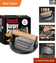 Versatile 6.6” Heavy-Duty Cast Iron Grill Press for Burgers, Bacon, and More
