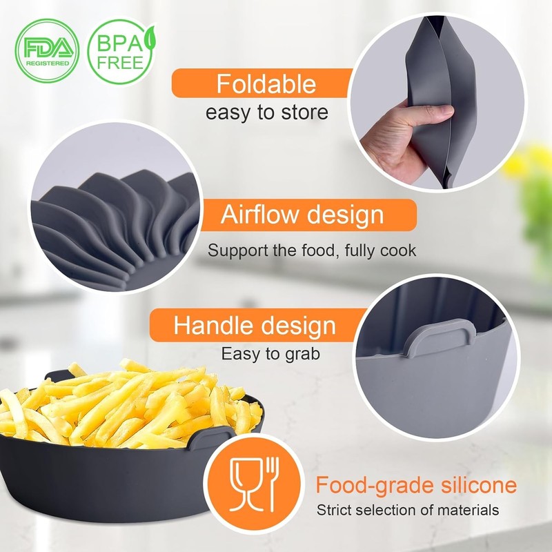 Silicone Air Fryer Liners Reusable for 1-2qt Fryers, mini, Red&Blue&Grey gallery