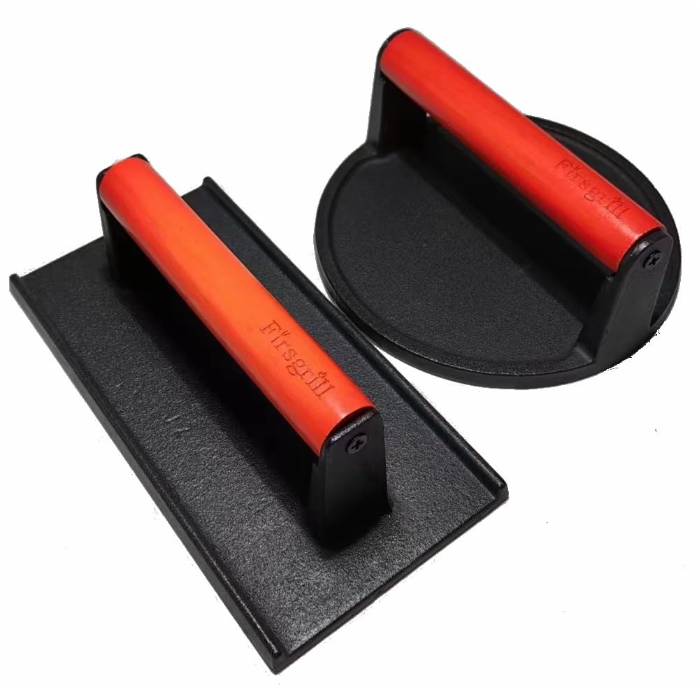 Firsgrill Burger Press 6.6" Round HeavyDuty Cast Iron Smash Meat Steak with W...