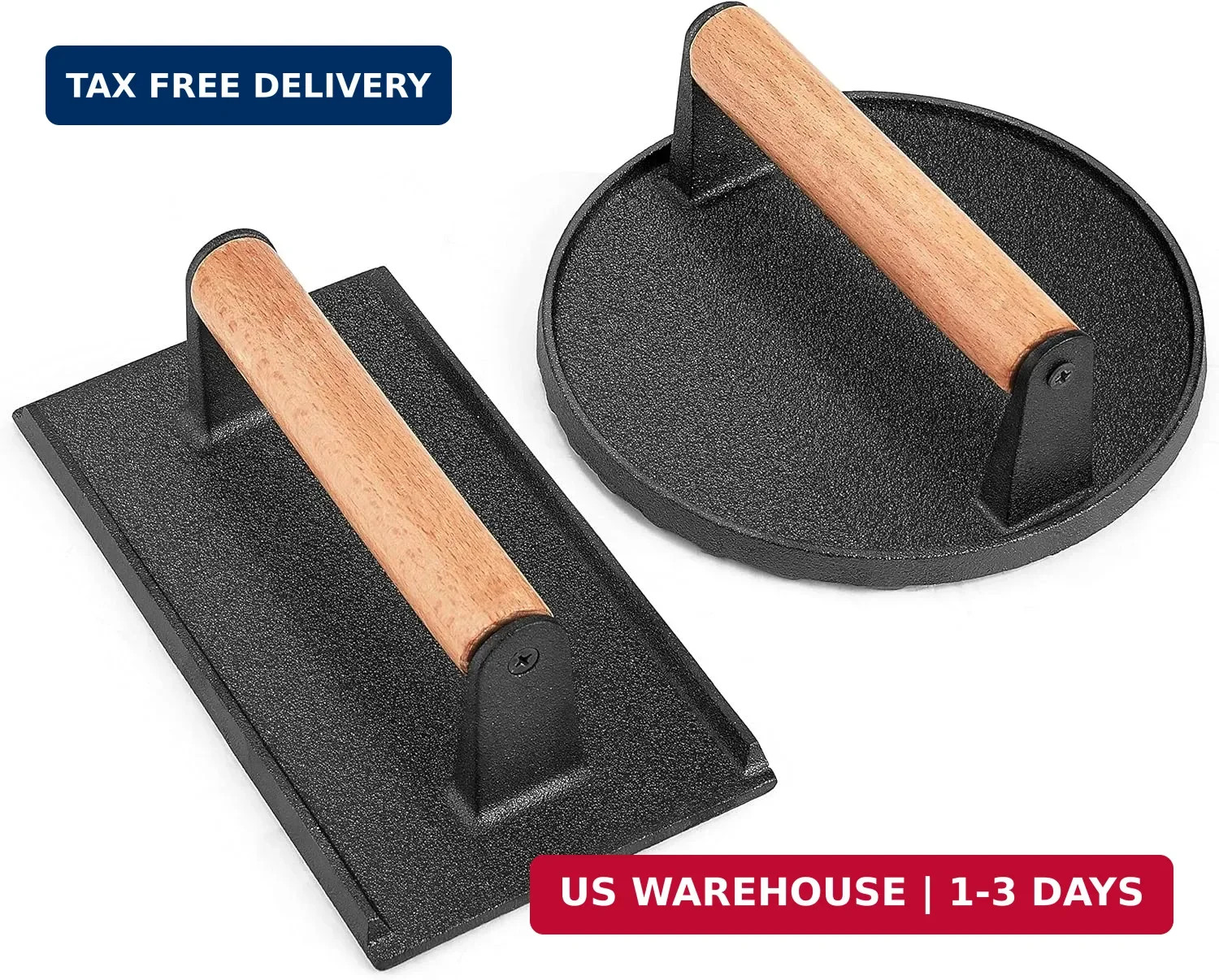 Leonyo 2Pcs Heavy Duty Smash Burger Press, Round Cast Iron Grill Bacon Press for gallery