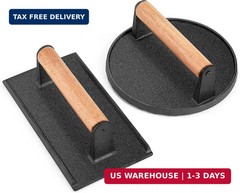 Leonyo 2Pcs Heavy Duty Smash Burger Press, Round Cast Iron Grill Bacon Press for