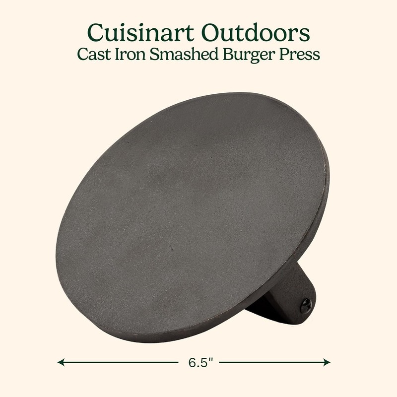 Cuisinart 6.5" Cast Iron Smashed Burger Press, round Flat Edge Grill Press gallery