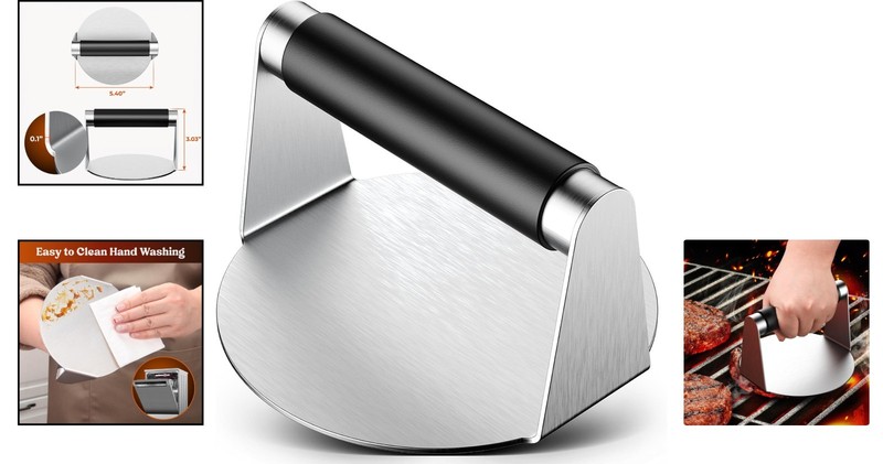 Versatile Non-Stick Grill Press with Heat-Resistant Handle - Ideal for Burgers gallery