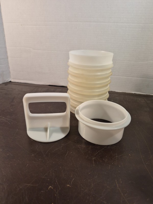 Vintage Tupperware 4" Hamburger Patty Press / Ring & 7 Freezer Keepers NO LID!! gallery