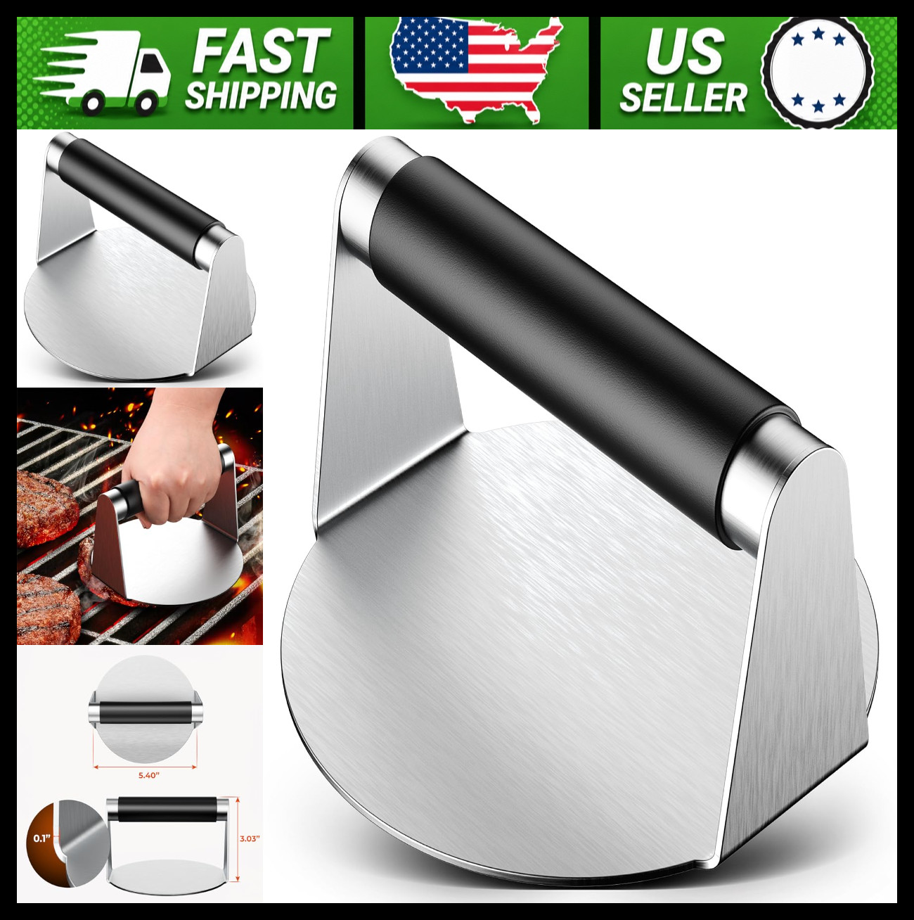Stainless Steel Smash Burger Press with Anti-Scald Handle, 5.5 gallery
