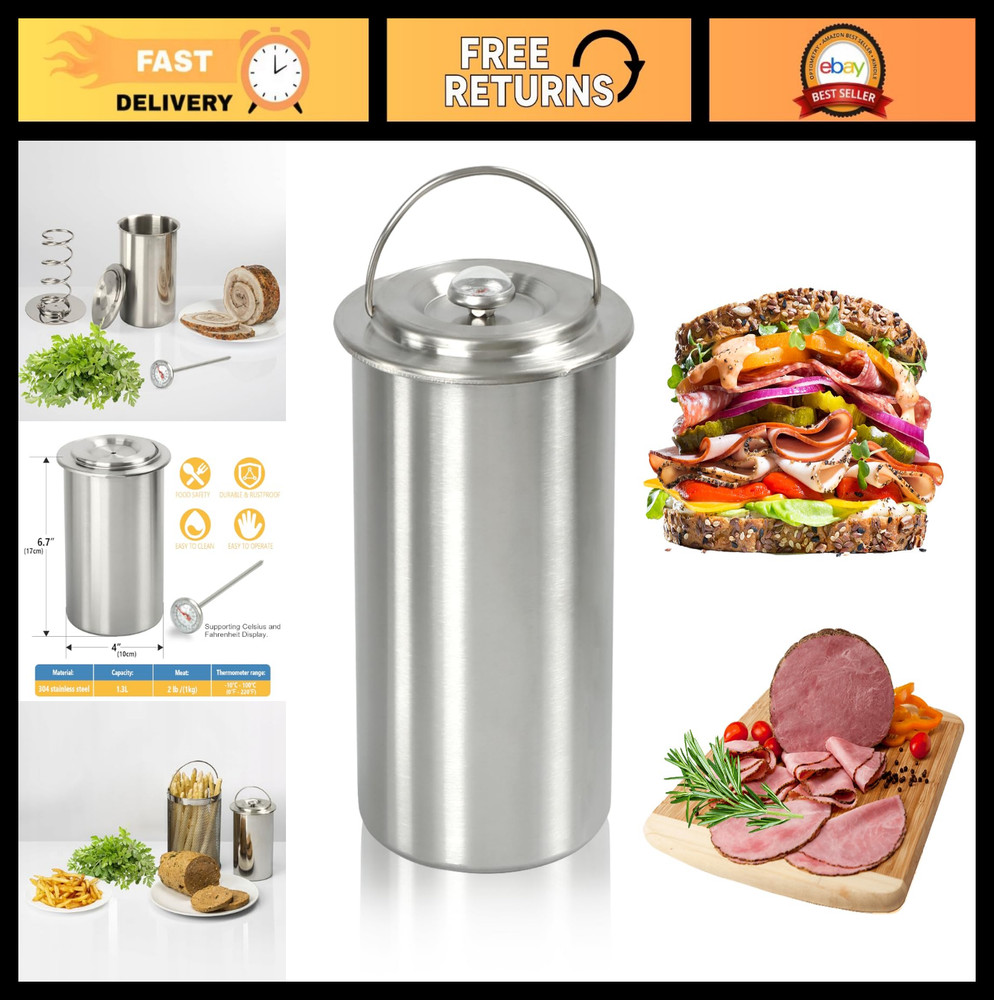 Stainless Steel Meat Press for Homemade Lunchmeat & Deli Ham Maker with Thermome