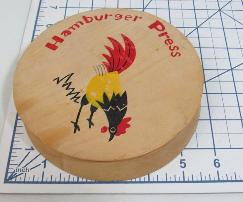 Vintage Wooden Hamburger Press Kitchen Tool Chicken Rooster Made In Japan gallery
