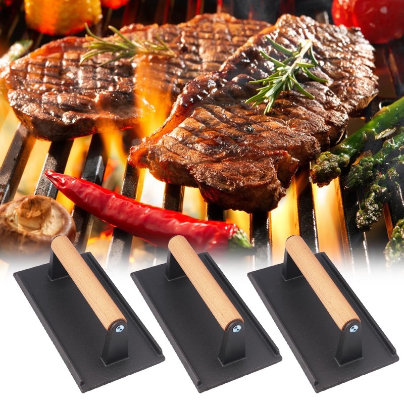 3 Packs 8.26X4.3 Inch Cast Iron Grill Press Set Heavy Duty Steak and Burger gallery