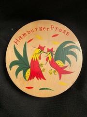 Vintage Fighting Rooster Hand Painted Wooden Hamburger Burger Press