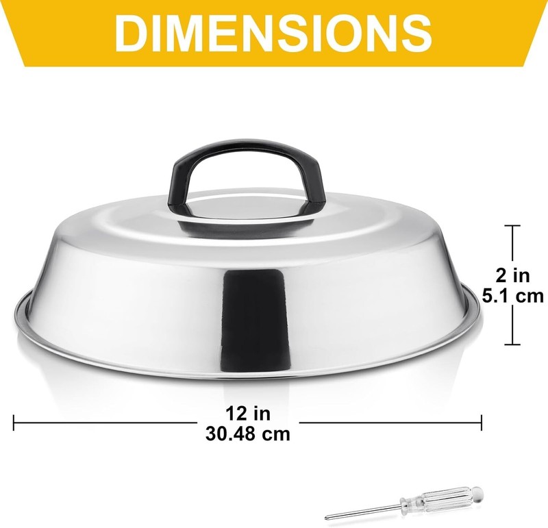 Set of 2 Cheese Melting Domes - 12-Inch Stainless Steel BBQ Steam Covers gallery