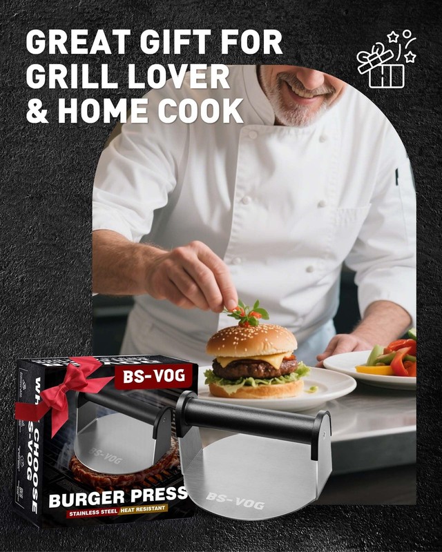 Burger Press, 6" Stainless Steel Burger Smasher for Griddle, Nonstick Round H... gallery