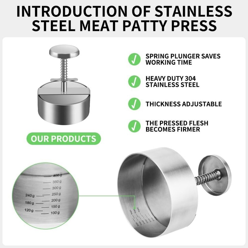 Stainless Steel Adjustable Hamburger Press & Patty Maker Non-Stick Professional gallery