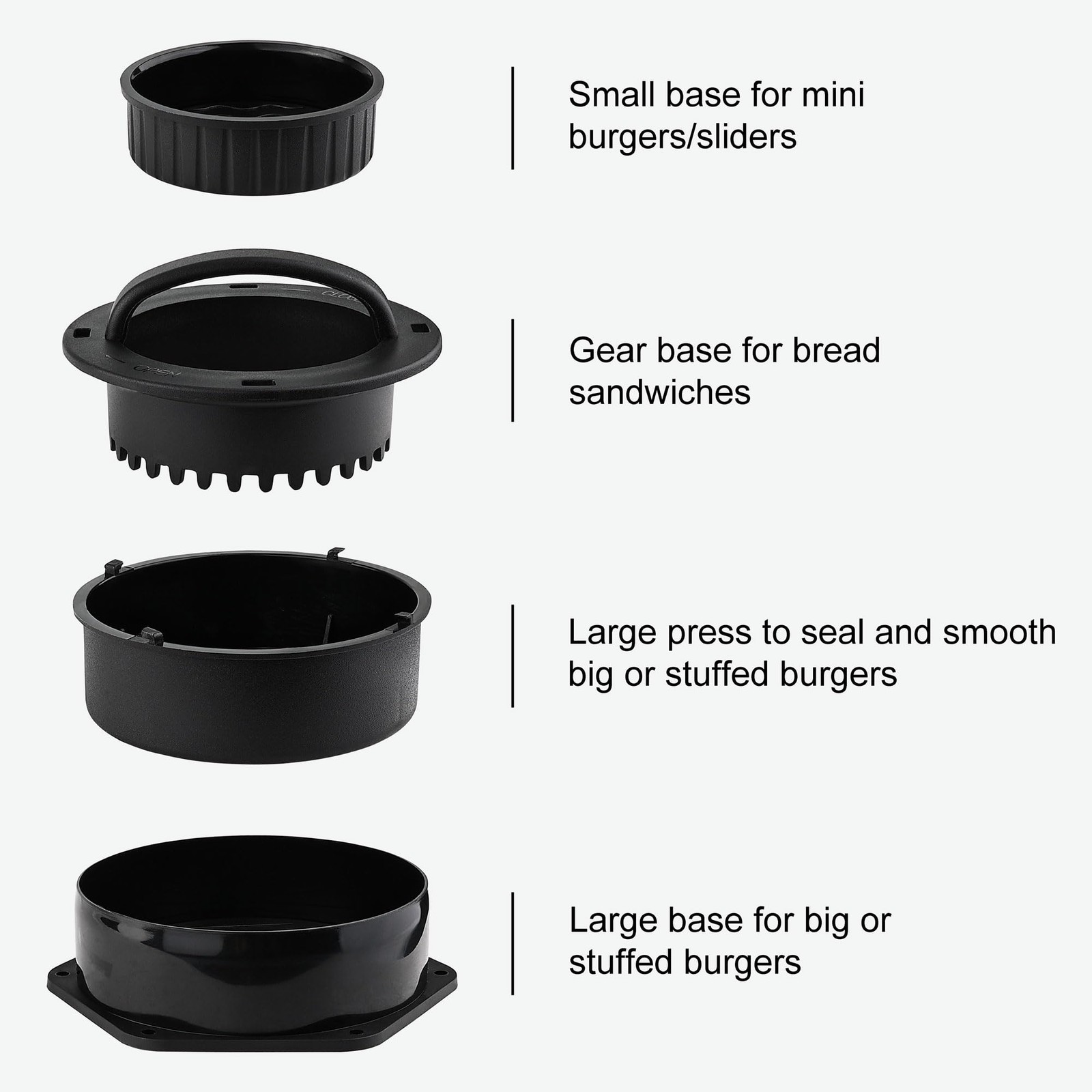 POLIGO Smash Burger Press Kit - 4 in 1 Stuffed Black Round &Rectangle gallery