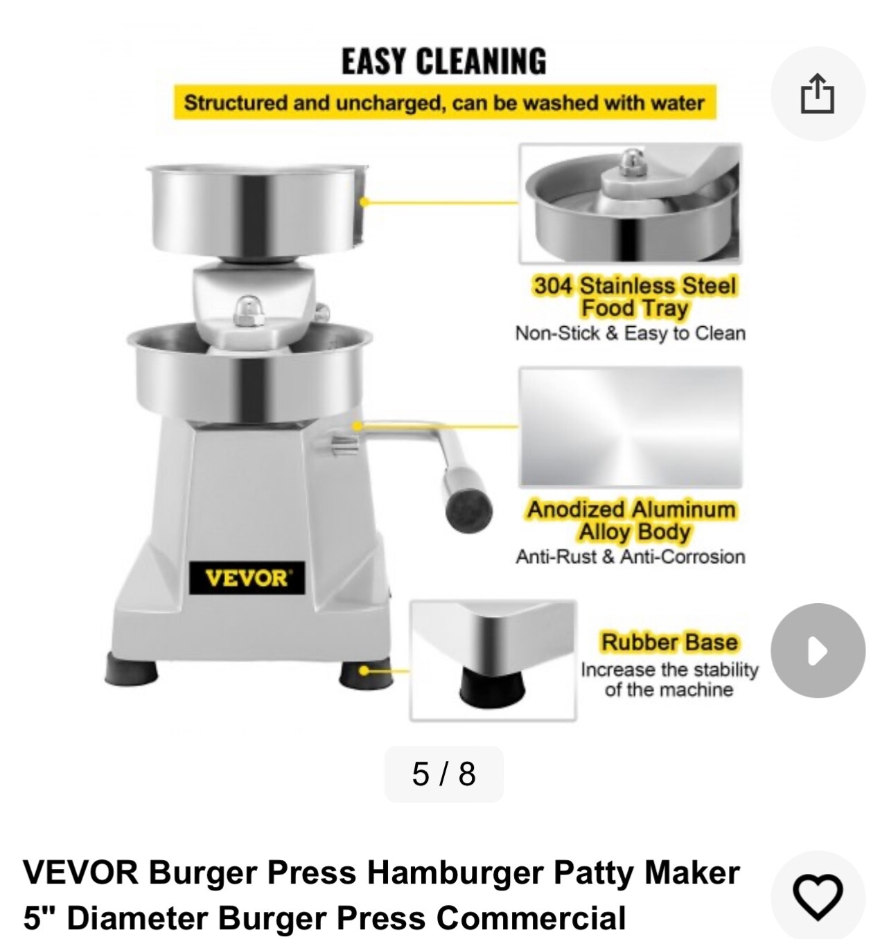 Burger Press Hamburger Patty Maker 5-Inch Diameter Burger Press Commercial gallery