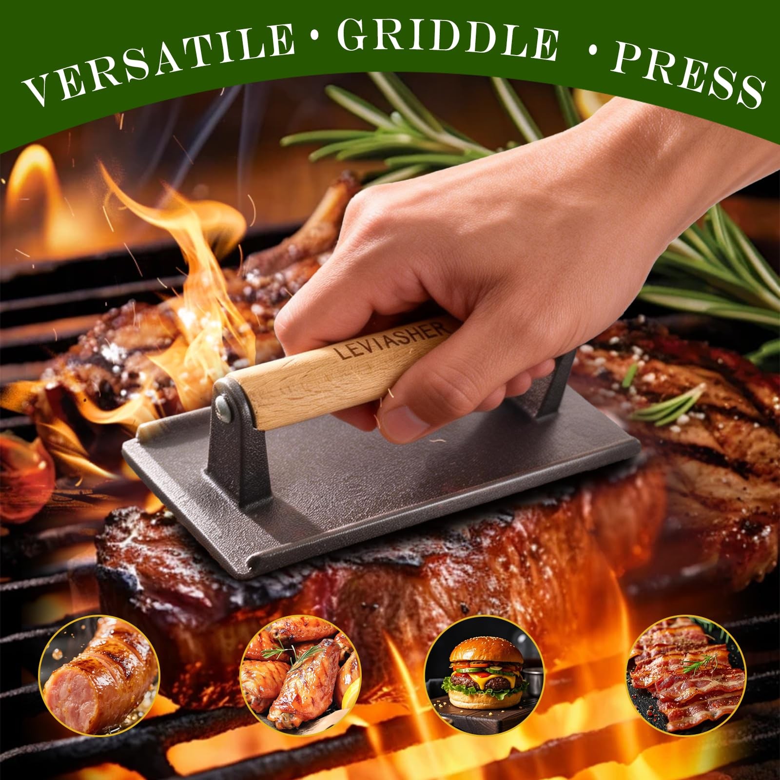 2.2lbs Heavy-Duty Cast Iron BBQ Grill Press for Bacon Burger Sandwich Steak Meat gallery