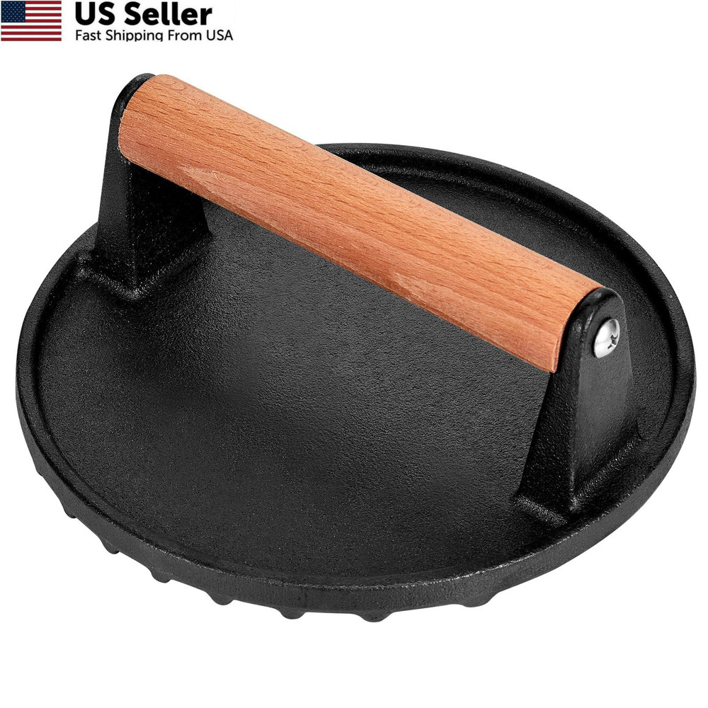 Whaleme Smashed Burger Press, 7” Round Heavy-Duty Cast Iron Round, BLACK