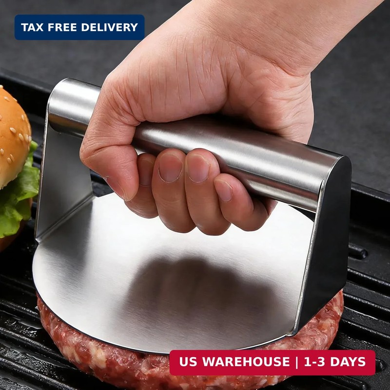 Burger Press Stainless Steel - 4.3 Inch Round Smash Burger Press with Smooth Fla gallery