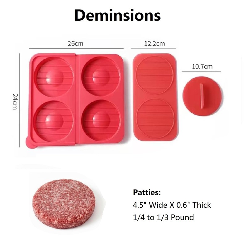 4 Patty Burger Press Silicone Hamburger Maker 4.5 Inch Meat Press BBQ Kitchen gallery