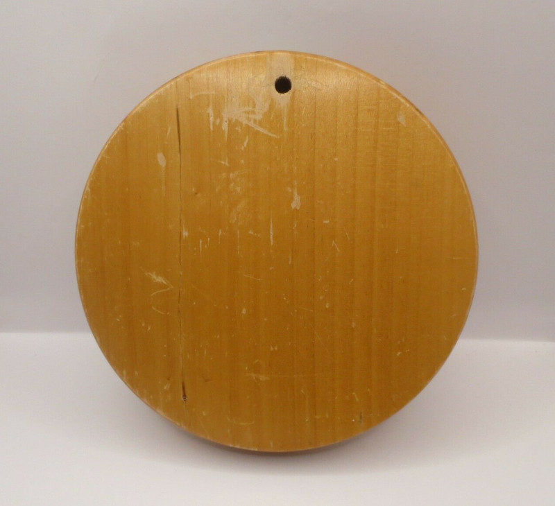 Vtg. Round Wood Hamburger Press - Rooster Applique Hinged Hamburger Patty Press gallery