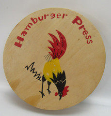 Vintage Wooden Hamburger Press with ROOSTER / CHICKEN – Hand Painted in Japan