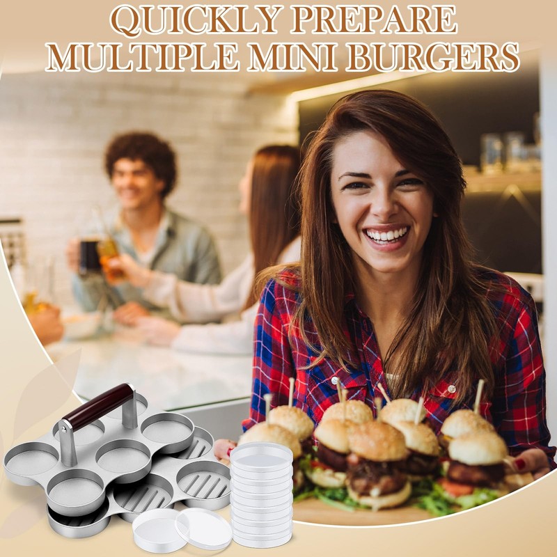 Mini Burger Press with 200 Patty Papers and 6 Storage Containers 6 Slots Set gallery