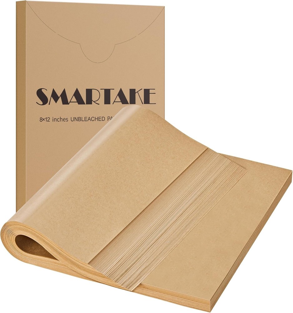 SMARTAKE 200 Pcs Unbleached Parchment Paper Baking Sheets, 8 x 12,