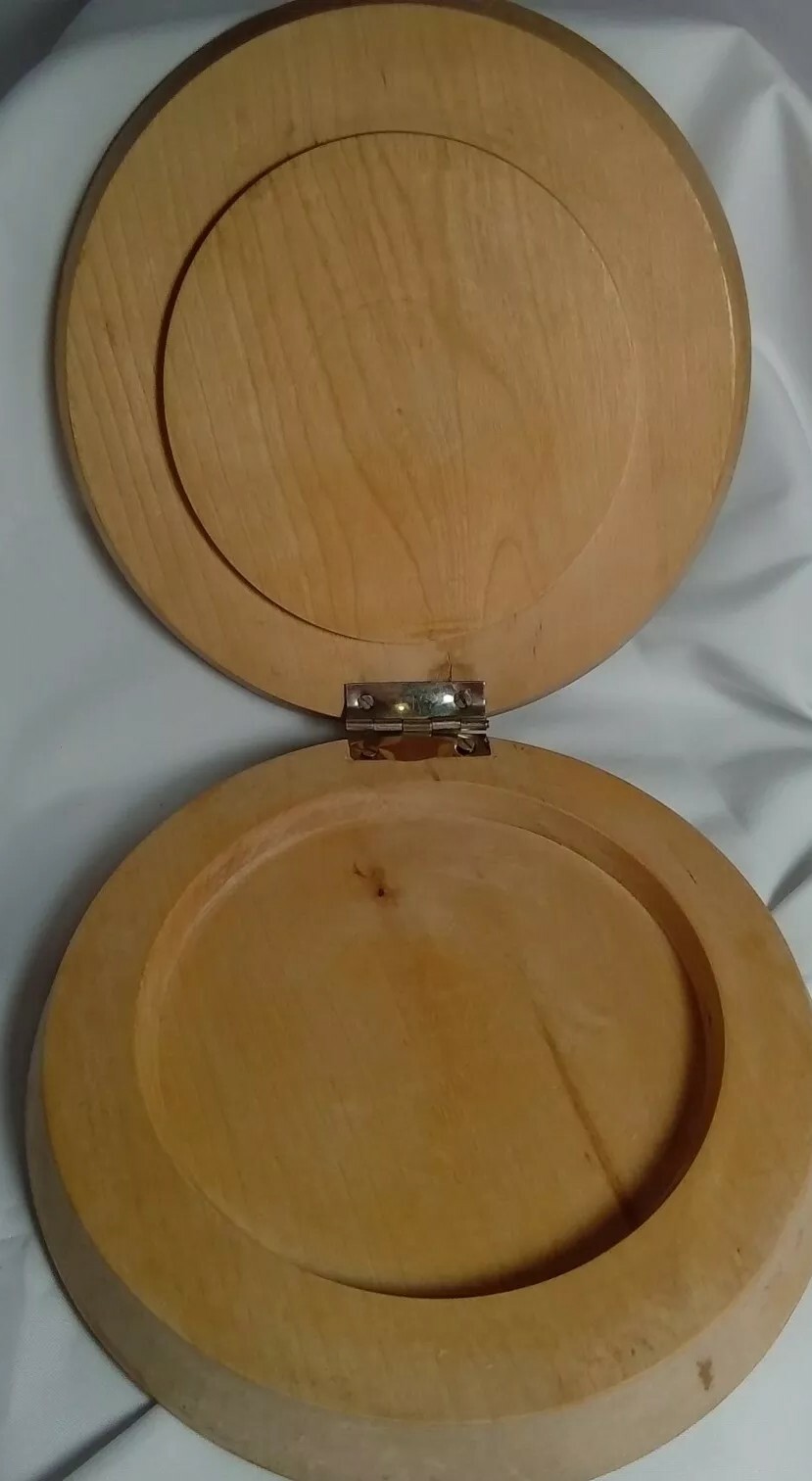 Wooden Hinged Round Hamburger / Patty Press Painted Roosters Vintage Japan gallery