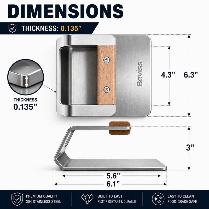 6.3" Smash Burger Press, 304 Stainless Steel Hamburger Press, 2.3 lbs Heavy-D... gallery