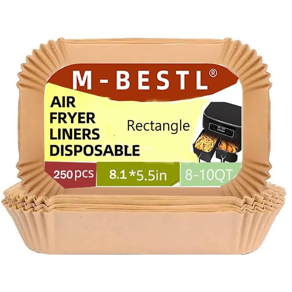 M-bestl 250 Pcs Air Fryer Liners Disposable,Food Grade Rectangle-250pcs, Wood
