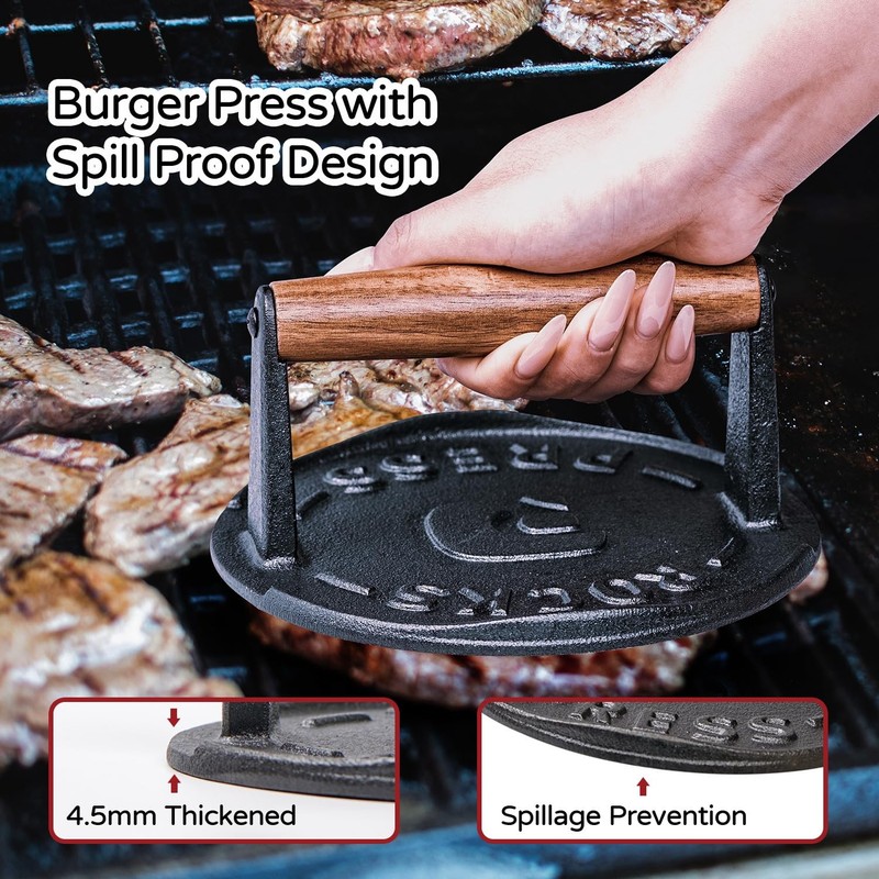 7 Inch Bacon Press Heavy Duty Cast Iron Grill 2.5 lbs Round Smash Burger gallery