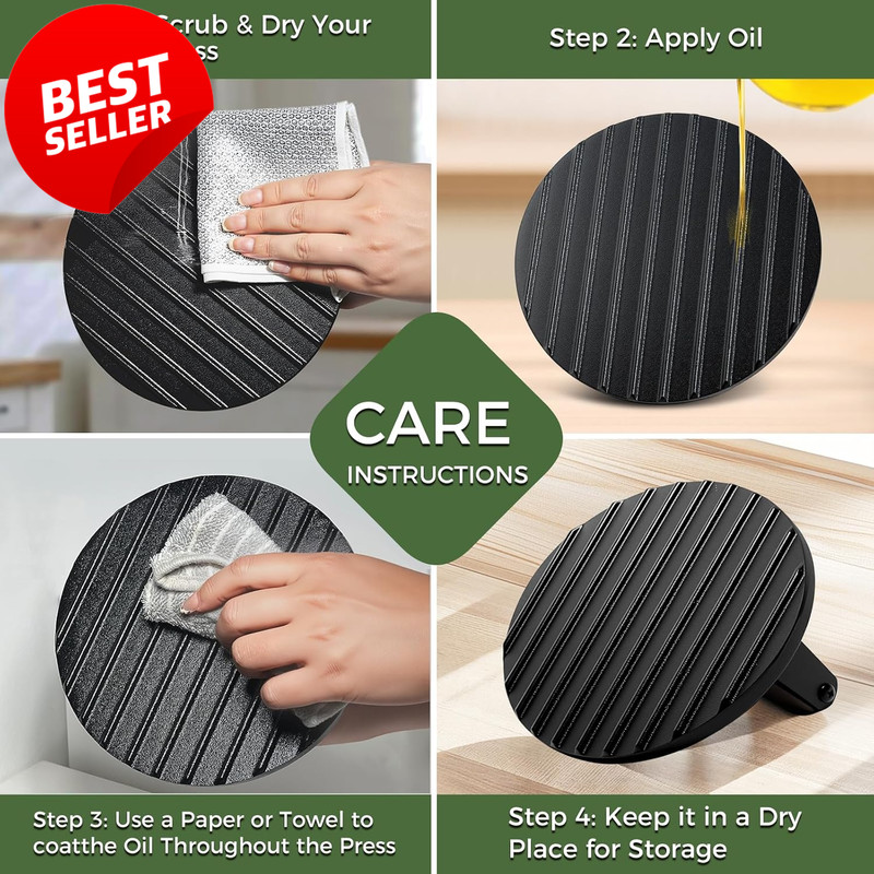 Cast Iron Burger Press Set 2PCS Round Rectangle Grill Bacon Meat Tool - US gallery