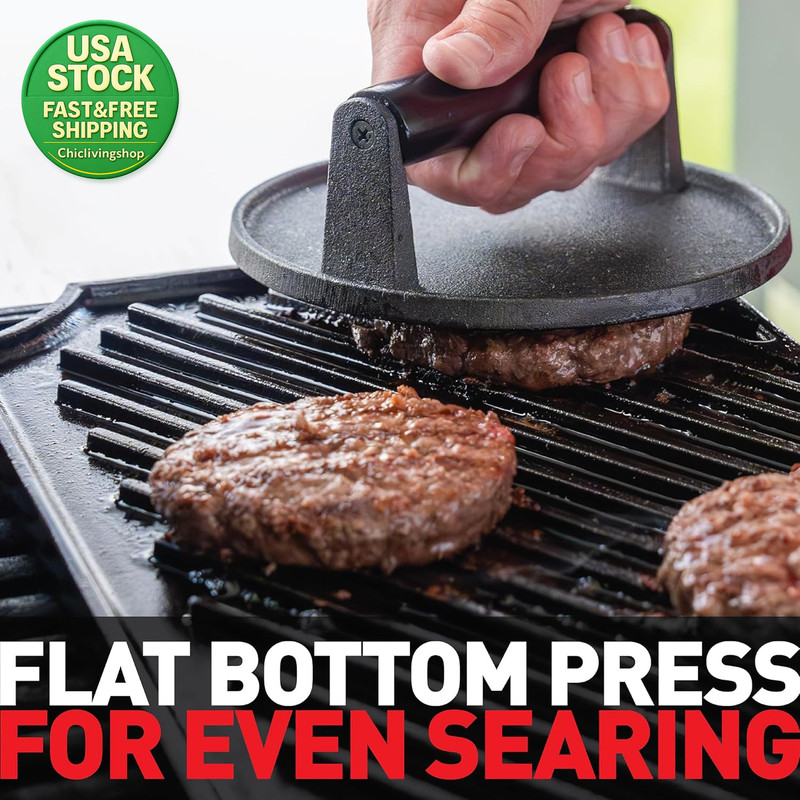 Smash Burger Press Kit 7 Inch Flat Bottom Cast Iron with 35 Pcs Patty Paper gallery